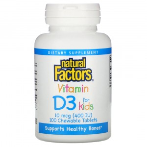 Вітамін D3 Natural Factors зі смаком полуниці 10 мкг (400 МО)