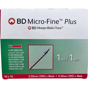 Шприцы инсулиновые BD Микро Файн Плюс U-40 1 мл (Micro Fine Plus U-40 1 ml) – 100 шт