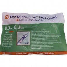 Инсулиновые шприцы BD Micro Fine Plus Demi 0,30мм (30G) x 8мм, 1/2U, (10 шт.)